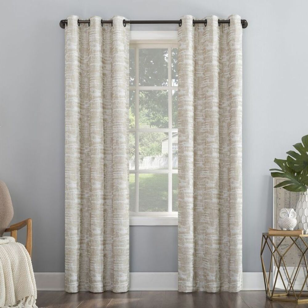 40"x63" Parrish Distressed Grid Thermal 100% Blackout Curtain - Linen